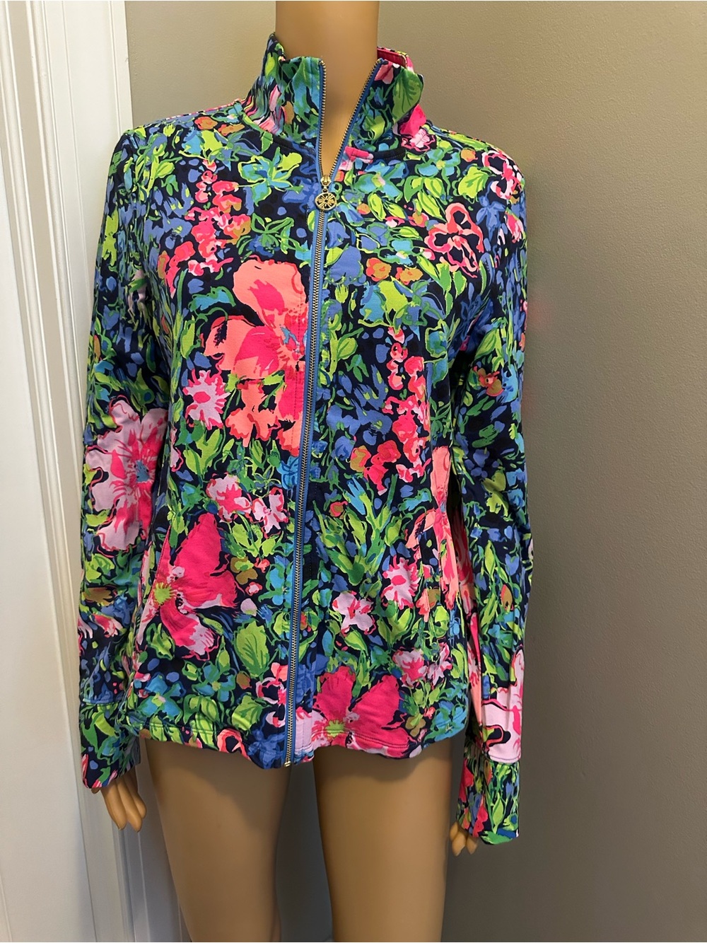 Lilly Pulitzer Floral Zip-Front Leona Jacket in Blue, Pink & Green